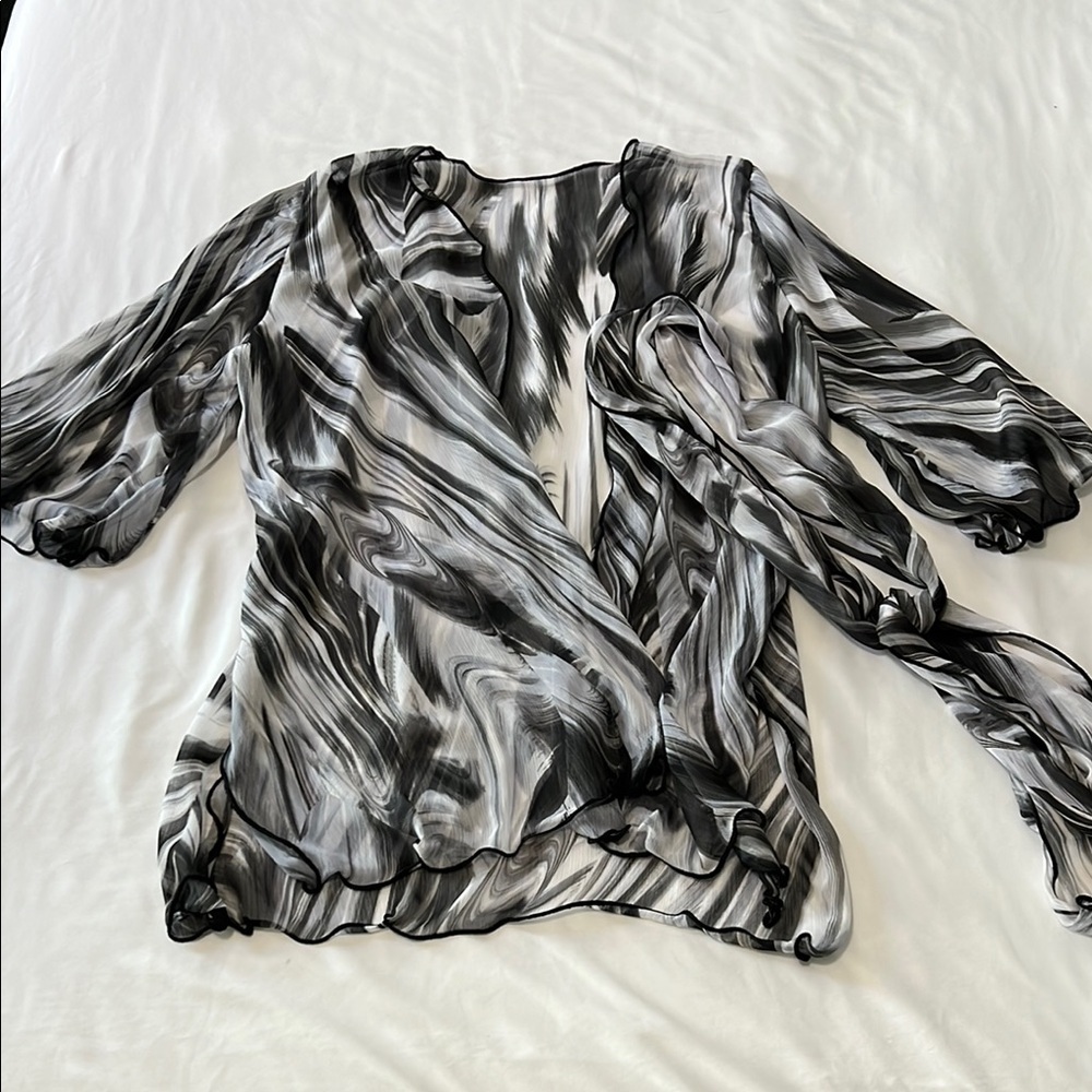 NWOT Handmade Sheer Kimono w/ Split Side Hem and Matching Scarf - Picture 1 of 5
